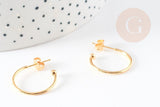 Boucles d'oreilles Anneau demi-créole puce doré 18k tige argent 925 23mm, x2 (G3582)