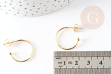 Boucles d'oreilles Anneau demi-créole puce doré 18k tige argent 925 23mm, x2 (G3582)