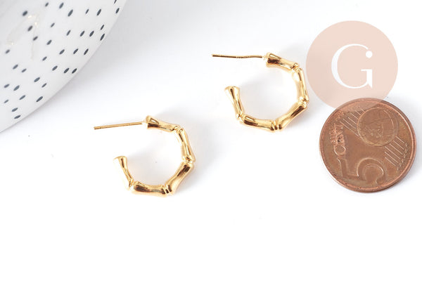 Boucles d'oreilles Créoles Bambou laiton doré 24mm, la paire (G9011)