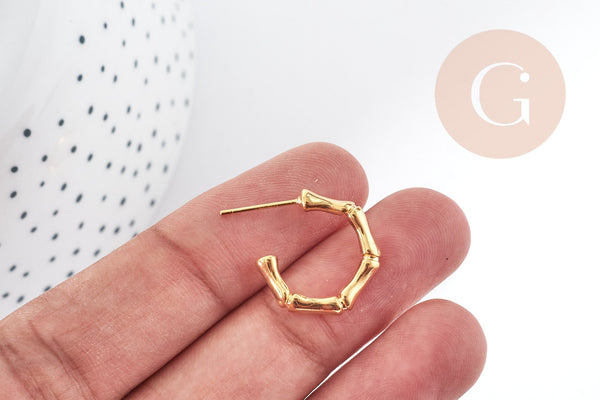Boucles d'oreilles Créoles Bambou laiton doré 24mm, la paire (G9011)