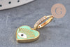 Boucles d'oreilles coeur oeil protecteur émail coloré laiton doré, la paire (G3775)