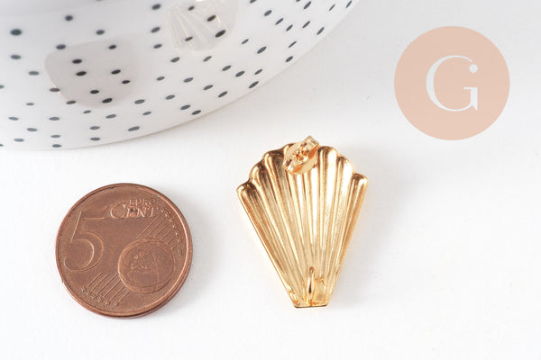 Boucles d'oreilles coquillage acier inoxydable 304 doré 26mm, la paire, (G10756)