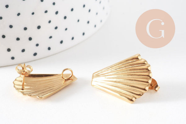 Boucles d'oreilles coquillage acier inoxydable 304 doré 26mm, la paire, (G10756)