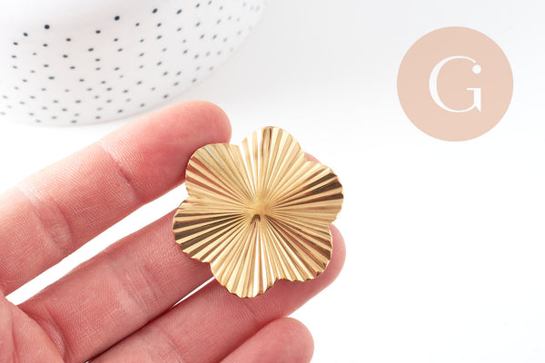 Boucles d'oreilles fleur XL acier inoxydable 304 doré IP 40.5mm, la paire (G10596)