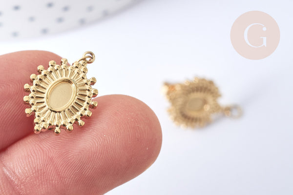 Boucles d'oreilles ovales puce acier 304 inoxydable doré cabochon 20x14mm, la paire (G7856)