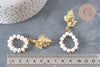 Boucles d'oreilles perles eau douce support coquillage laiton doré 45mm, la paire (G3206)