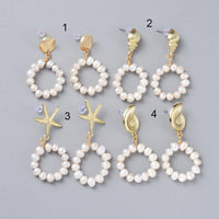 Boucles d'oreilles perles eau douce support coquillage laiton doré 45mm, la paire (G3206)