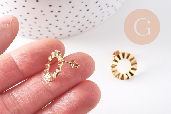 Boucles d'oreilles puce disque texturé acier 304 inoxydable doré IP 18K 18mm, la paire (G10477)