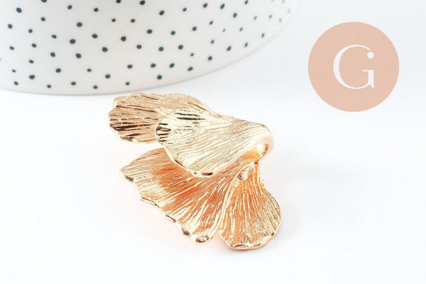 Boucles fleur Gingko XXL zamac doré, la paire (G9652)