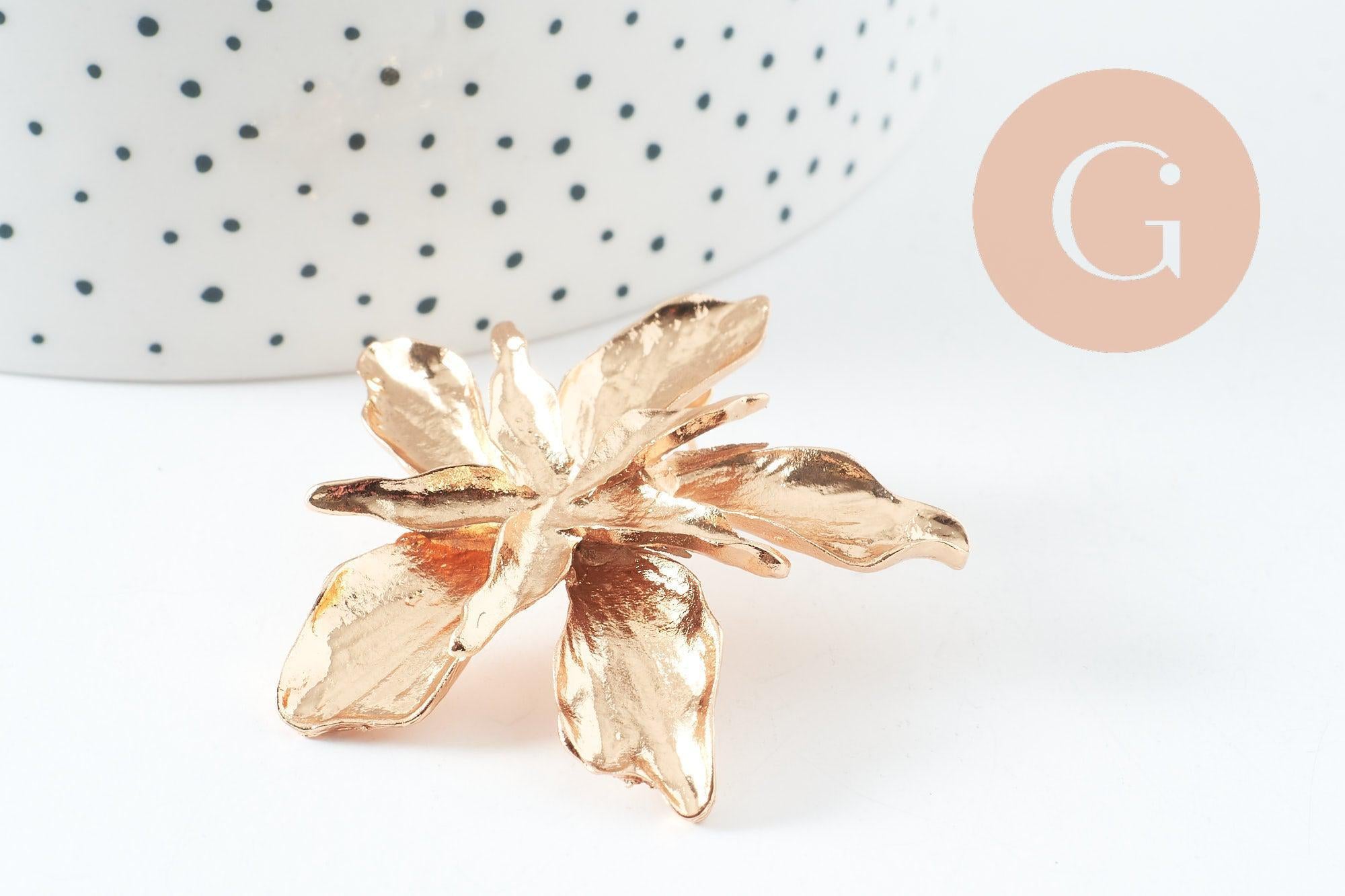 Boucles fleur XXL zamac doré 53mm, la paire (G9655)