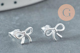 Boucles puce feuille de Gingko chat noeud fine argent massif 925 7mm, x1 paire (G9250)