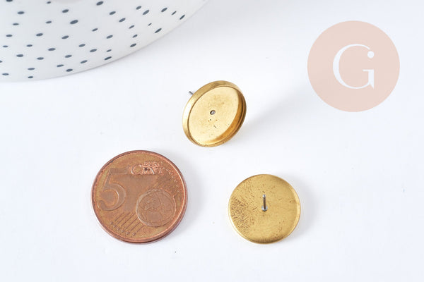 Boucles puce support Cabochon laiton brut 15mm,x2 (G8951)