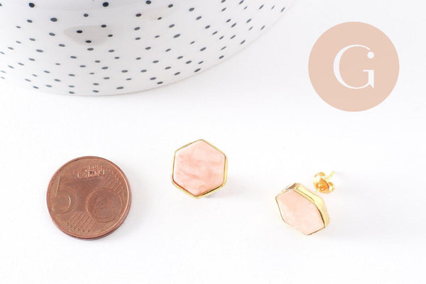 Boucles puces aventurine rose doré 18K, la paire (G2709)