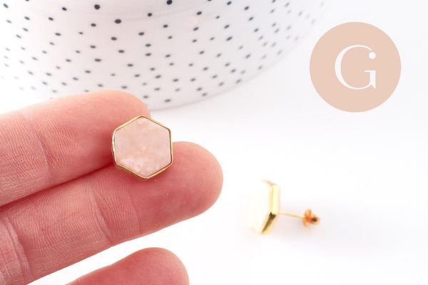 Boucles puces aventurine rose doré 18K, la paire (G2709)