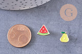 Boucles puces laiton doré email fruit, x4 (G10579)