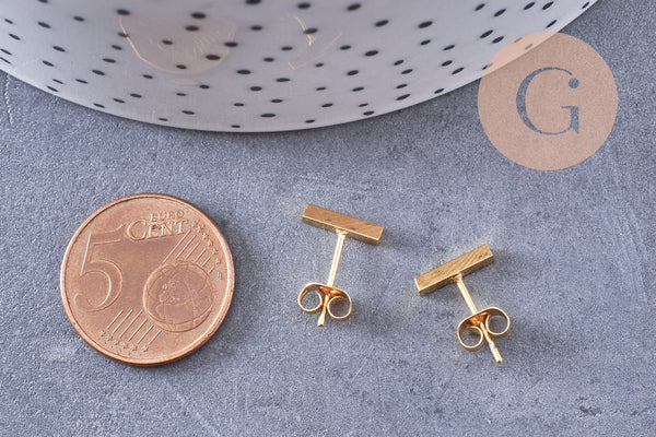 Boucles puces rectangle acier 304 inoxydable doré 6mm, la paire (G0212)