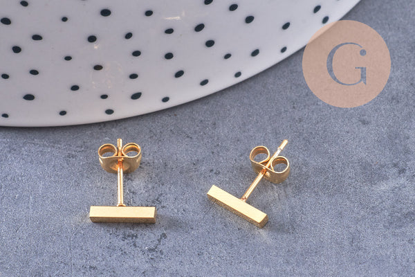 Boucles puces rectangle acier 304 inoxydable doré 6mm, la paire (G0212)