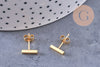 Boucles puces rectangle acier 304 inoxydable doré IP 6mm, la paire (G0212)