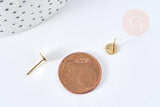 Boucles puces rondes percées acier 201 dorées 6mm, la paire (G8476)