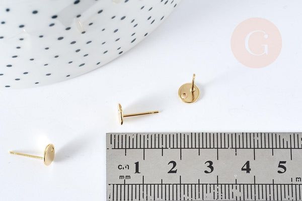 Boucles puces rondes percées acier 201 dorées 6mm, la paire (G8476)