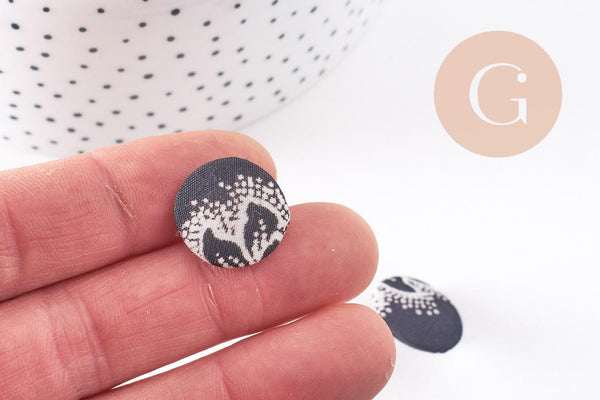 Bouton ancien recouvert polyester noir et blanc 16mm, x1 (G10149)