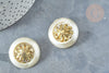 Bouton ancien rond Soleil écru et or polyester 27mm, fourniture de mercerie vintage, x1 G7433