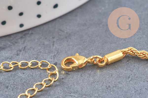 Bracelet Chaine torsadée laiton doré 18.6cm, x1 (G10821)