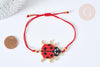 Bracelet Réglable coccinelle 28cm cordon rouge nylon perles rocailles tissées , bijou chance à offrir, bracelet amitié, x1 (G7685)