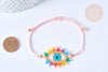 Bracelet Réglable cordon nylon perles de rocailles tissées mauvais œil coloré 28cm, bijou chance à offrir, bracelet amitié, x1 (G7945)