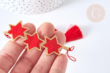 Bracelet Réglable étoiles 28cm cordon rouge nylon perles rocailles tissées , bijou chance à offrir, bracelet amitié, x1 (G7686)