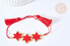 Bracelet Réglable étoiles 28cm cordon rouge nylon perles rocailles tissées , bijou chance à offrir, bracelet amitié, x1 (G7686)