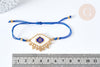 Bracelet Réglable losange mauvais œil bleu et or 28cm cordon nylon, bijou chance à offrir, bracelet amitié, x1 (G7682)