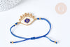 Bracelet Réglable losange mauvais œil bleu et or 28cm cordon nylon, bijou chance à offrir, bracelet amitié, x1 (G7682)