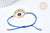 Bracelet Réglable losange mauvais œil bleu et or 28cm cordon nylon, bijou chance à offrir, bracelet amitié, x1 (G7682)