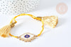 Bracelet Réglable losange mauvais œil jaune et or 28cm cordon nylon perles rocailles tissées , bijou chance à offrir, bracelet amitié, x1 (G7680)
