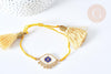 Bracelet Réglable losange mauvais œil jaune et or 28cm cordon nylon perles rocailles tissées , bijou chance à offrir, bracelet amitié, x1 (G7680)