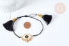 Bracelet Réglable mauvais œil noir et or 28cm cordon nylon perles rocailles tissées , bijou chance à offrir, bracelet amitié, x1 (G7679)
