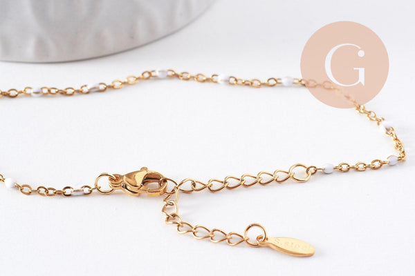 Bracelet acier 304 inoxydable doré 14k résine blanche 1.5mm-20.5cm, x1 (G10229)