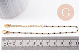 Bracelet acier 304 inoxydable doré 14k résine noire 1.5mm-20.5cm, x1 (G3382)