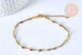 Bracelet chaine cheville torsadé acier inoxydable 304 doré 23.7cm, x1 (G4858)
