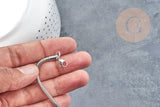 Bracelet chaine ronde serpent acier 304 inoxydable platine 190x3mm, x1 (G9041)