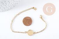Bracelet complet cabochon rond 12mm acier 304 inoxydable doré 15.9cm x1 (G8885)