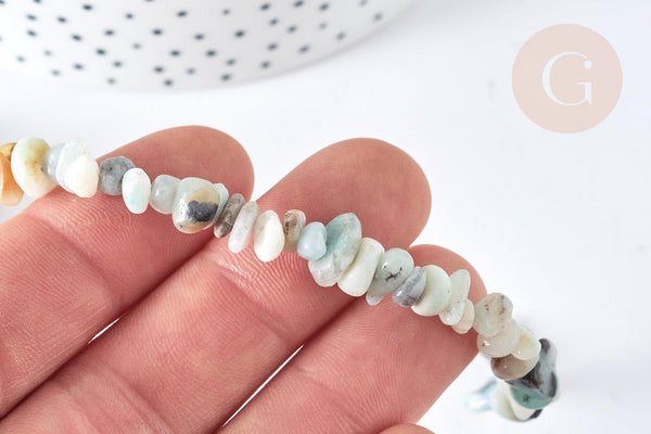 Bracelet de cheville perles amazonite naturelle laiton et acier inxoydable platine 21.5cm, x1 (G7792)