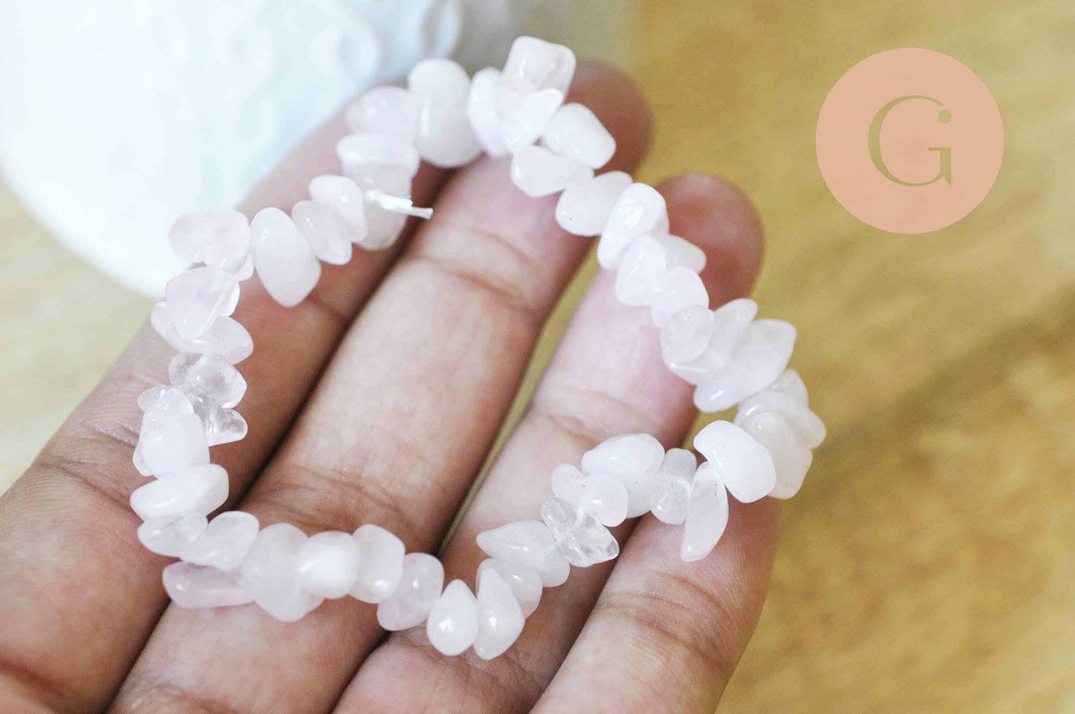 Bracelet élastique chips quartz rose naturel 50mm, x1 (G4717)