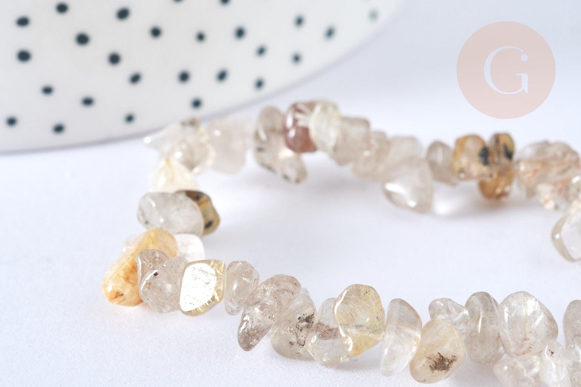 Bracelet élastique chips quartz rutile naturel 50mm, x1 (G7078)