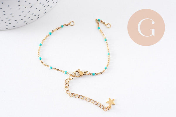 Bracelet fin acier 304 inoxydable doré 14k résine avec anneaux maille forçat 16.5mm, x1 (G10239)