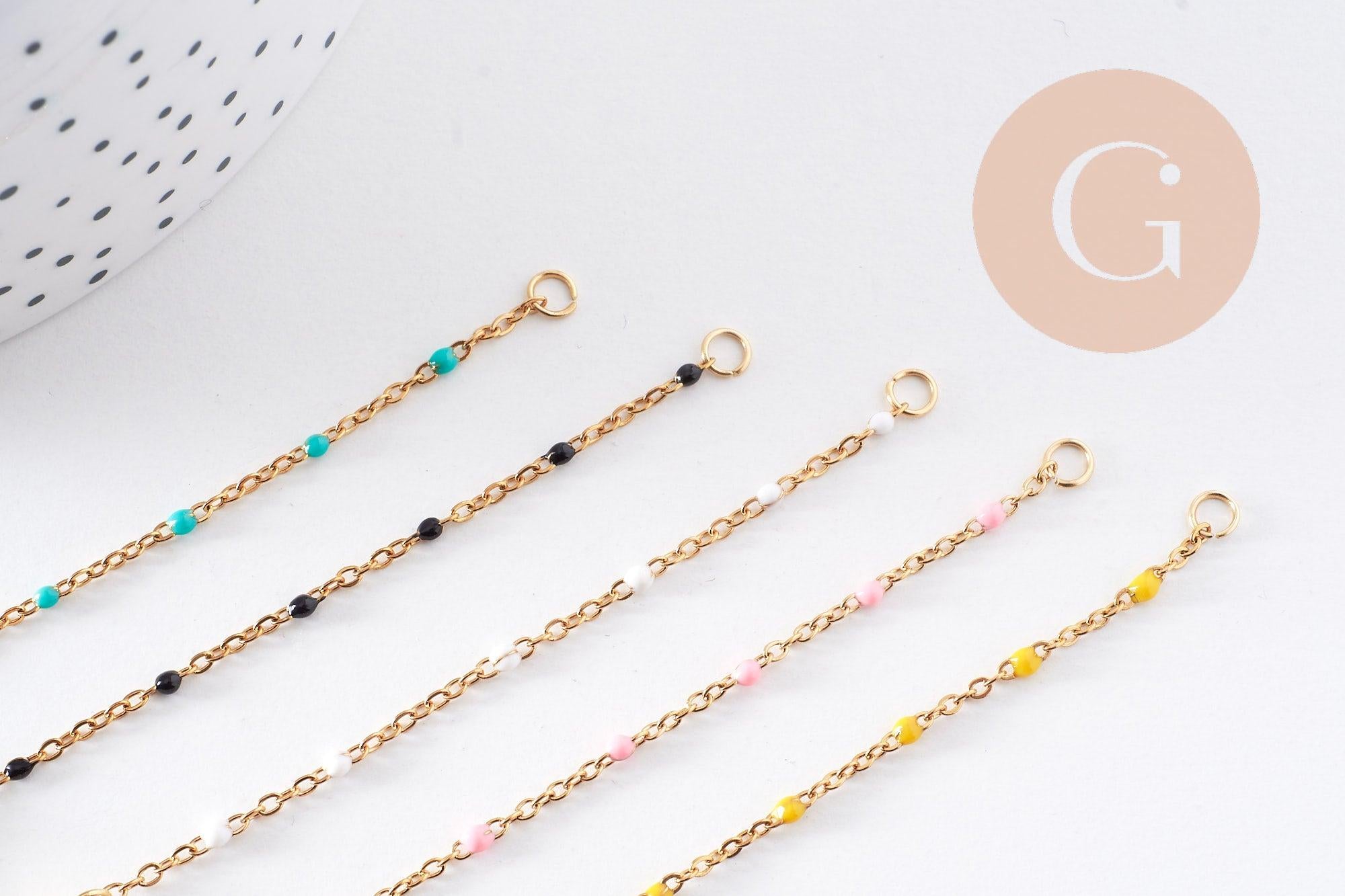 Base bracelet fin acier 304 inoxydable doré 14k résine avec anneaux maille forçat 16.5mm, x1 (G10239)