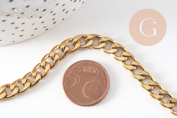 Bracelet grosse maille figaro gourmette acier doré 14k, 20cm, x1 (G4447)