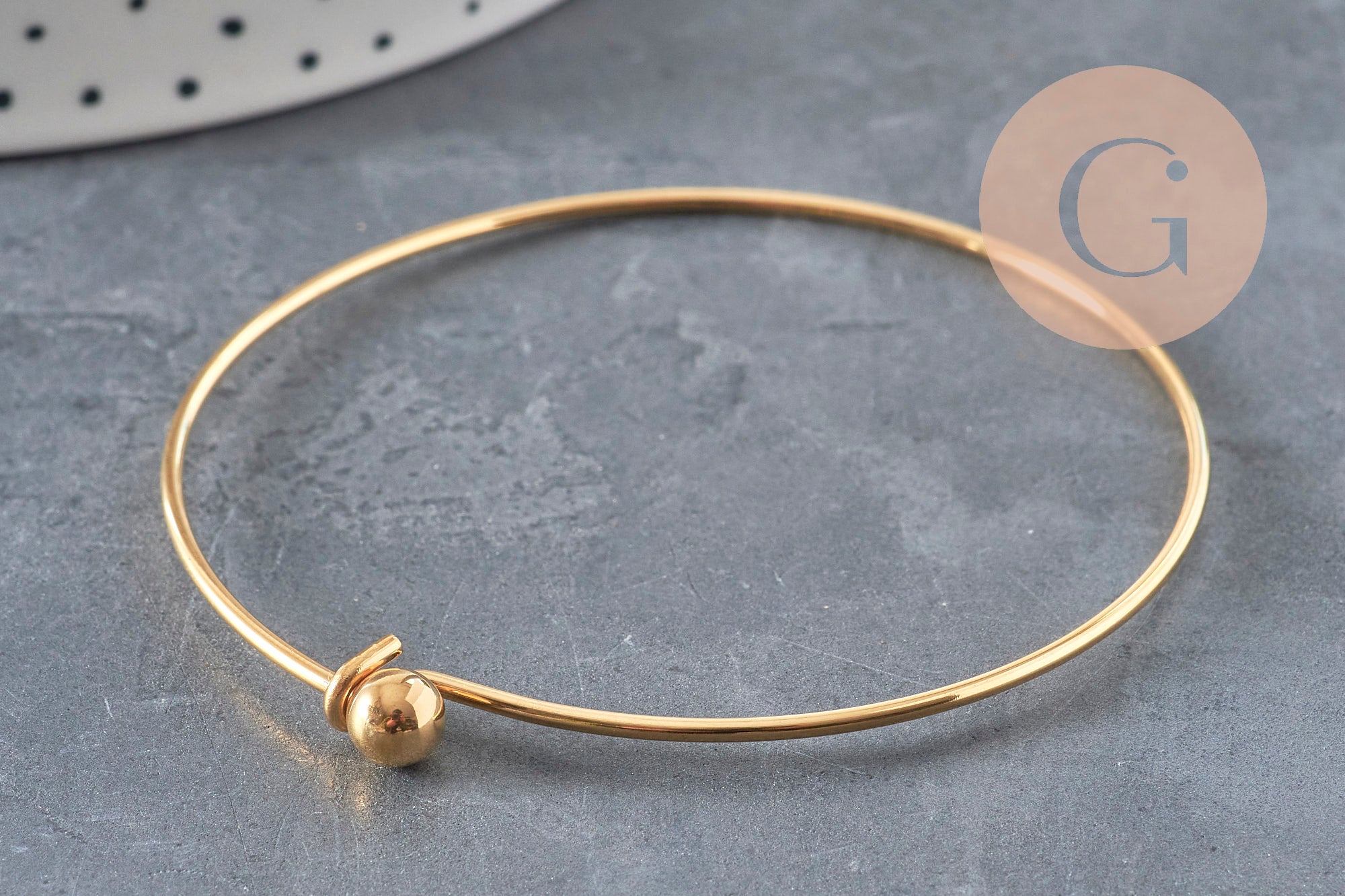 Pulsera esclava lisa bola acero inoxidable 304 dorado 62mm, x1 (G11264)