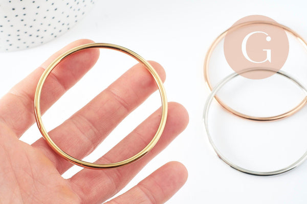 Bracelet jonc lisse rond 3mm acier 304 inoxydable doré/ platine / or rose 65mm, x1 (G9427)